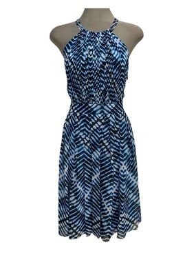 Calvin Klein Blue Patterned Halter Midi Dress